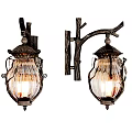 Vintage Decorative Wall Lamps With Branch Shaped Bracket Glass Shade And Metal Frame Illuminated