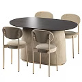 Modern Dining Table Set With Oval Dark Top Light Gray Chairs And Beige Base 3d model