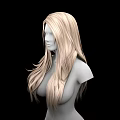 Game Film Female Character with Long Blond Curly Hair Reaching Chest on Black Background