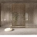 Stylish Indoor Room Divider Design With Gold Frame Glass Wooden Lattice And Green Plants