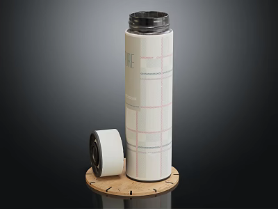 Sleek Modern Stainless Steel Tumbler with White Body Black Lid and Cylindrical Design 3d model