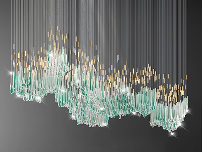 Elegant Hanging Crystal Chandelier With Green Glass Crystals And Gold Accents 3d model