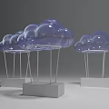 Transparent Cloud Shaped Art Installation With White Pedestals And Metal Stands