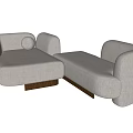 Light Beige Sectional Sofa With Rounded Armrests Ottoman And Modern Upholstered Design 3d model