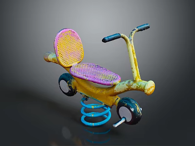 Colorful Kid's Rocking Ride With Yellow Frame Pink Backrest Purple Seat And Spring Base 3d model