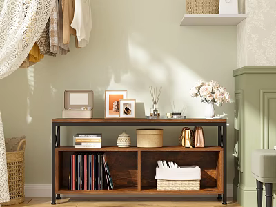 Modern Cloakroom Interior Design With Hanging Clothes Wooden Shelves Storage Baskets And Decorative Items 3d model