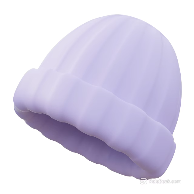 Light Purple Knitted Hat With Ribbed Texture For Casual Daily Wear 3d model 