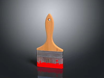 Sturdy Wooden Handle Paintbrush With Red Bristles And Metal Ferrule For Home Supplies 3d model