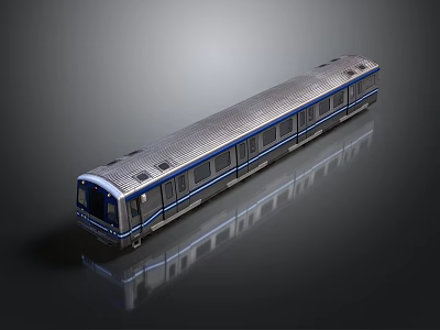 Modern Silver Blue Train with Sleek Design and Reflective Surface Windows 3d model