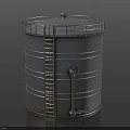 Cylindrical Metal Storage Tank With Top Railing Side Ladder And Bottom Valves