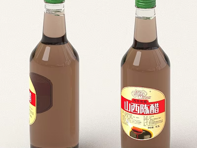 Shanxi Mature Vinegar in Transparent Bottles with Brown Liquid and Labels 3d model