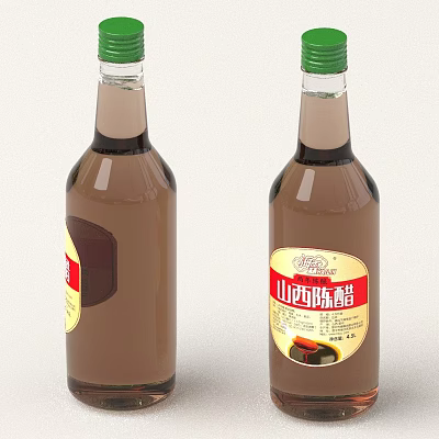 Shanxi Mature Vinegar in Transparent Bottles with Brown Liquid and Labels 3d model