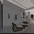 Modern Minimalist Clothing Store Interior With Mannequins Hanging Racks And Green Plants