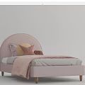 Pink Kids Bed With Arched Headboard Wooden Legs Soft Pillows And Knit Blanket