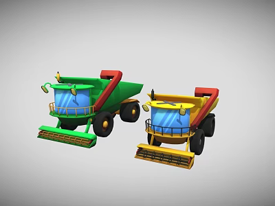 Green And Yellow Agricultural Machinery With Cabin Wheels And Harvesting Parts 3d model