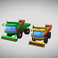 Green And Yellow Agricultural Machinery With Cabin Wheels And Harvesting Parts