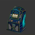 Vintage Blue Slot Machine With Star Decorations And Spinning Reels