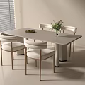 Minimalist Dining Table With Four Chairs Vase Green Plant And Window Blinds Interior