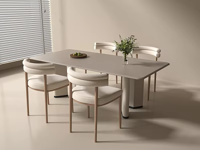 Minimalist Dining Table With Four Chairs Vase Green Plant And Window Blinds Interior 3d model
