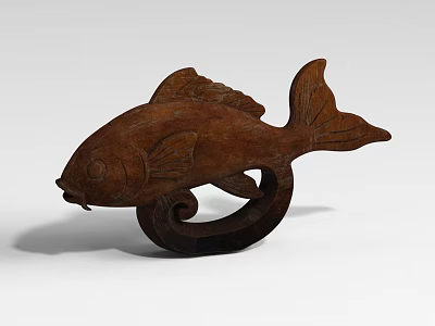 Wooden Fish Shaped Landscape Sculpture With Spiral Base And Carved Details 3d model