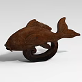 Wooden Fish Shaped Landscape Sculpture With Spiral Base And Carved Details