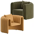 Green And Brown Velvet Lounge Chairs With Vertical Tufting And Accent Pillow