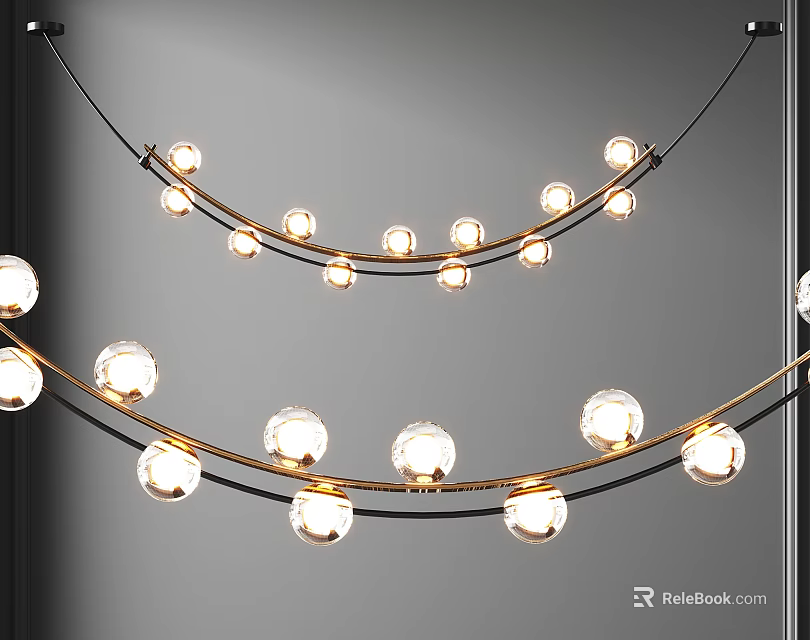 Elegant Modern Chandelier With Clear Round Glass Balls And Golden Frame 3d model 