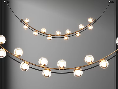 Elegant Modern Chandelier With Clear Round Glass Balls And Golden Frame 3d model