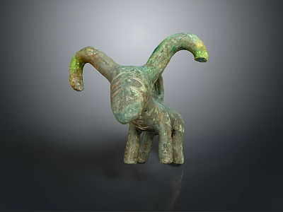 Ancient Bronze Sheep Sculpture Carving With Curved Horns And Green Patina Design 3d model