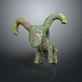 Ancient Bronze Sheep Sculpture Carving With Curved Horns And Green Patina Design