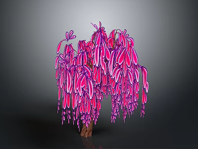 Vibrant Pink Purple Decorative Tree With Hanging Leaves And Artistic Design 3d model