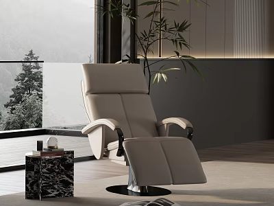 Comfortable Modern Recliner Chair With Black Marble Side Table Green Plant And Scenic Mountain View 3d model