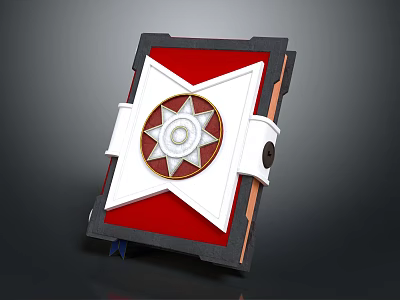 Ornate Decorative Book With Red Background White Star Shaped Emblem Brown Spine And White Straps 3d model