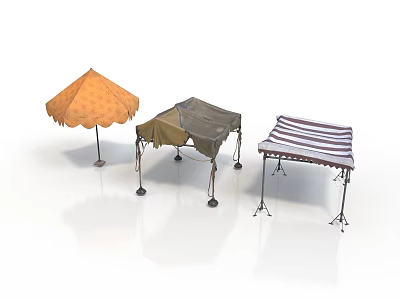 Outdoor Canopies Featuring Orange Umbrella Green Tent And Striped Canopy Designs 3d model