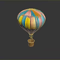 Vibrant Colorful Hot Air Balloon With Pink Blue Yellow Green Stripes And Brown Basket