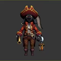 Pirate Dog Character Wearing Red Coat And Tricorn Hat With Lantern And Horn Accessories