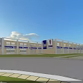Aerial Planning Of Modern Commercial Building With Facade Windows Parking Area And Green Space