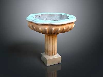 Classical Stone Garden Decorative Pedestal With Bowl Shaped Top And Carved Column Base 3d model