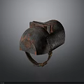 Weapon Helmet Featuring Rusty Metallic Texture Worn Surface and Strap Details