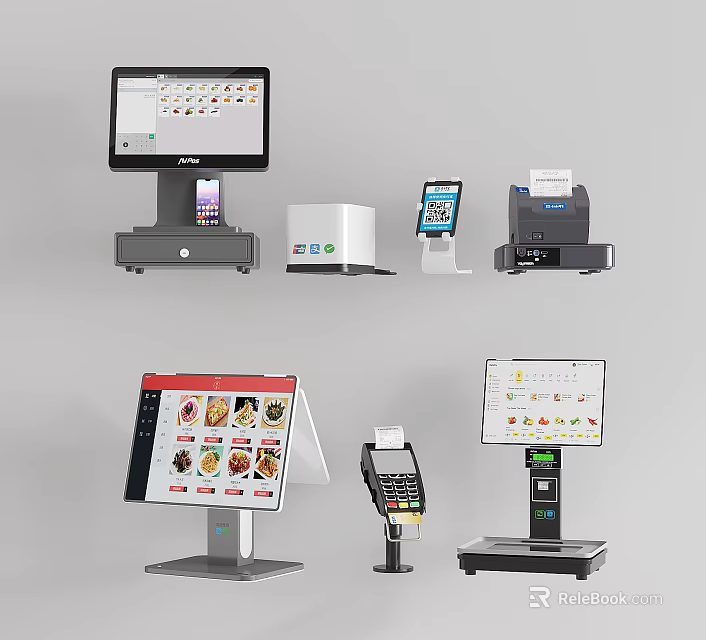 Commercial Retail POS Equipment Featuring Touchscreen Cash Registers Payment Terminals And Receipt Printers 3d model 