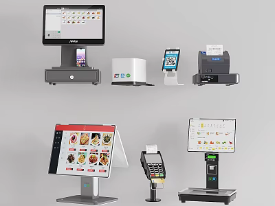 Commercial Retail POS Equipment Featuring Touchscreen Cash Registers Payment Terminals And Receipt Printers 3d model