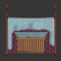 Traditional Wooden Architectural Model With Triangular Roof Carved Top Decorations And Colored Roof Sections