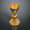 Intricate Gold And Silver Chalice Sculpture Carving With Lotus Base And Red Decorations