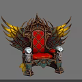 Ornate Vintage Chair With Golden Wings Red Seat And Skull Decorations