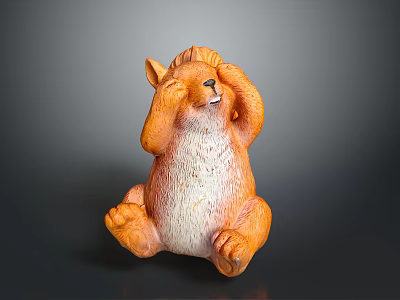 Cute Squirrel Sculpture Carving With Sitting Posture Orange White Fur Details 3d model