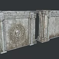 Ancient Style Stone Door Frames With Carvings Grid Design And Inscriptions