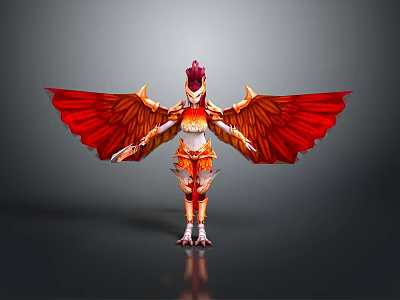 Mythical Humanoid Creature With Red Wings Red Hair And Orange Accents 3d model