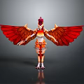 Mythical Humanoid Creature With Red Wings Red Hair And Orange Accents