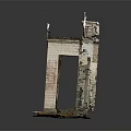 Cartoon Ancient Ruins Scene Featuring Stone Pillars Arches Broken Walls Grass And Fallen Leaves