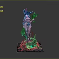 Fantasy Woman In Elaborate Outfit With Magic Staff And Green Energy Effects
